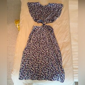 Floral Purple and Green shimmer Maxi Skirt Set